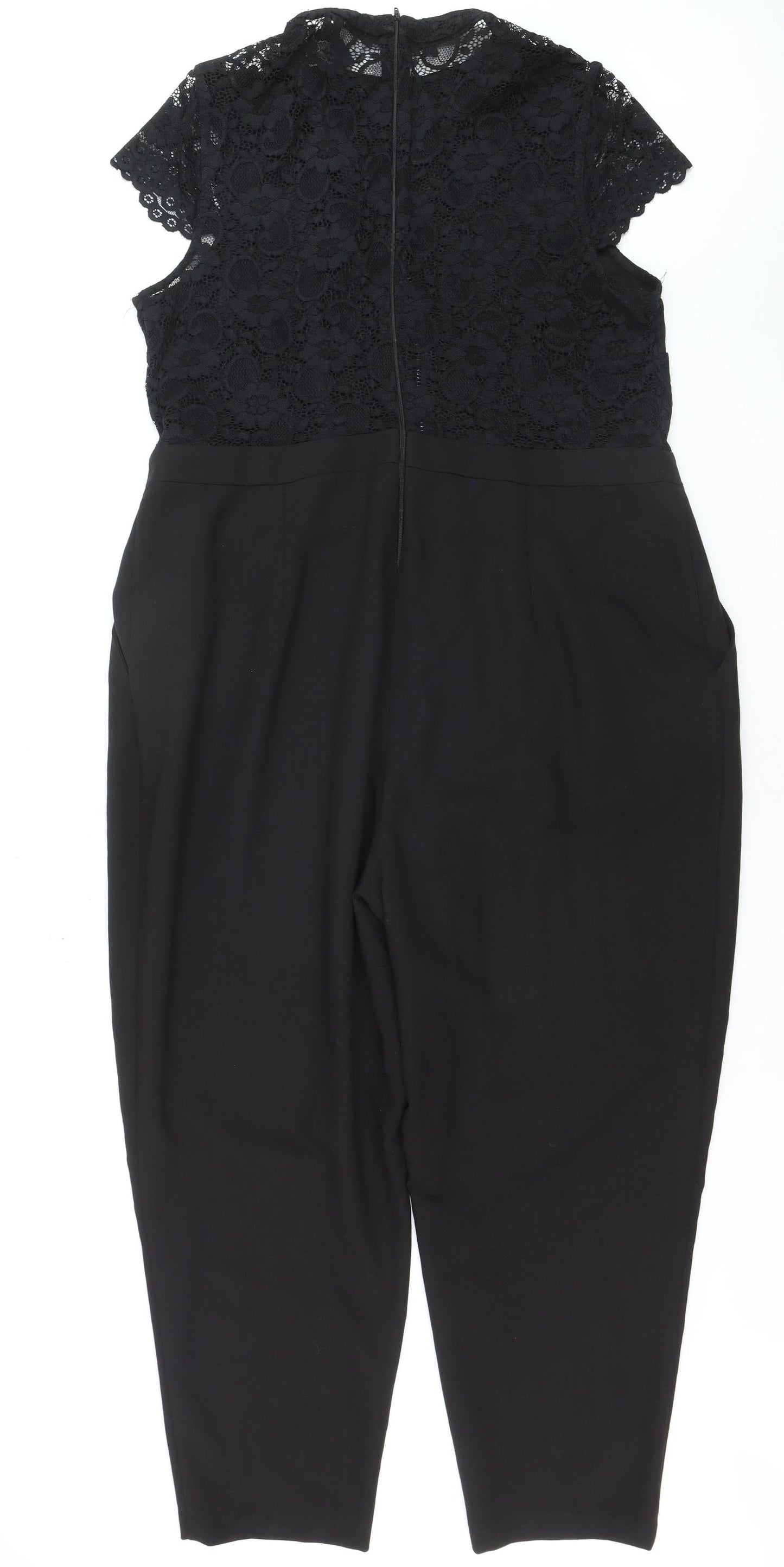 ASOS Women's Black Lace High Neck Short Sleeve Jumpsuit Size 20