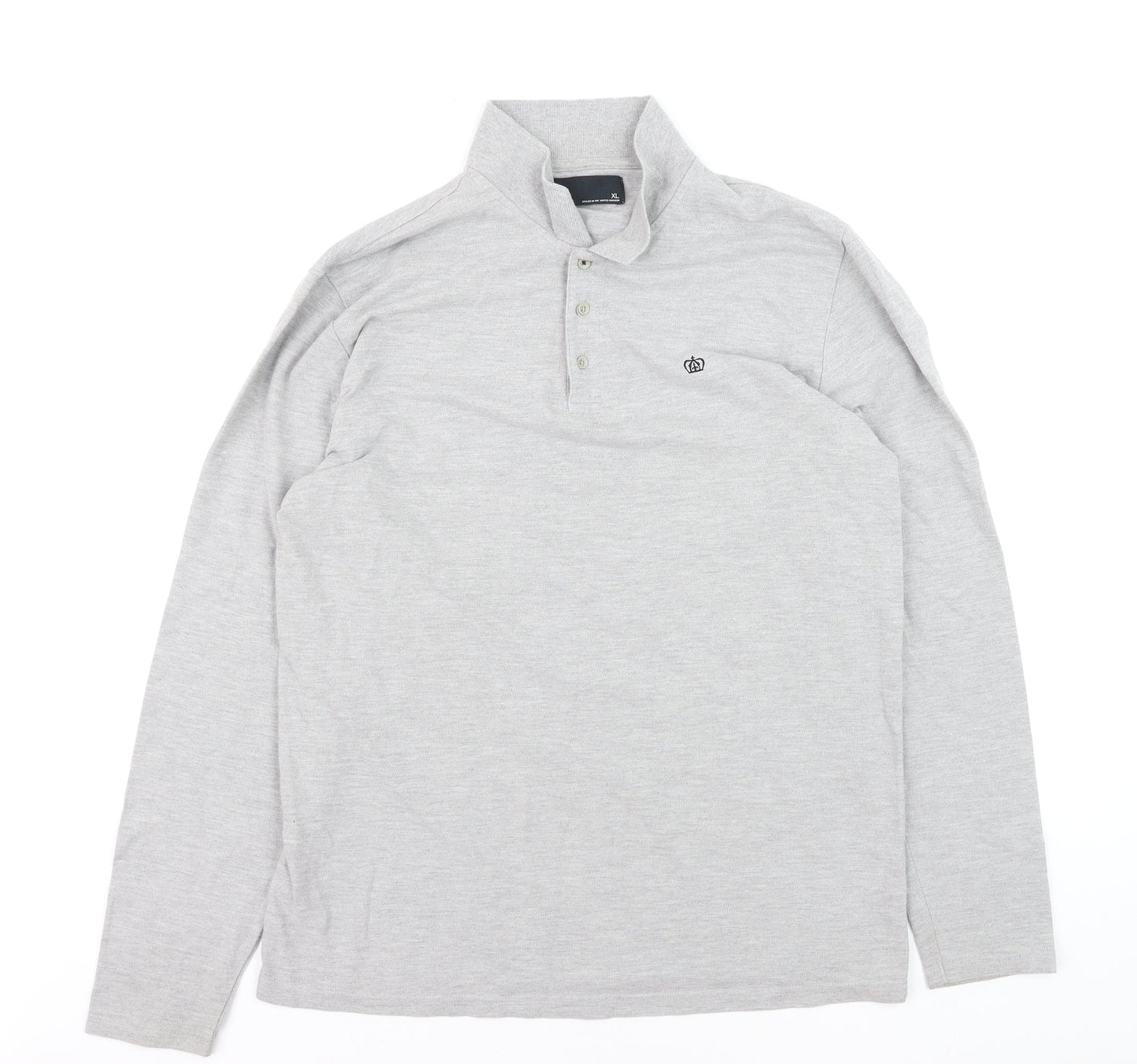 Next Men’s Grey Long Sleeve Polo Shirt XL Classic Fit
