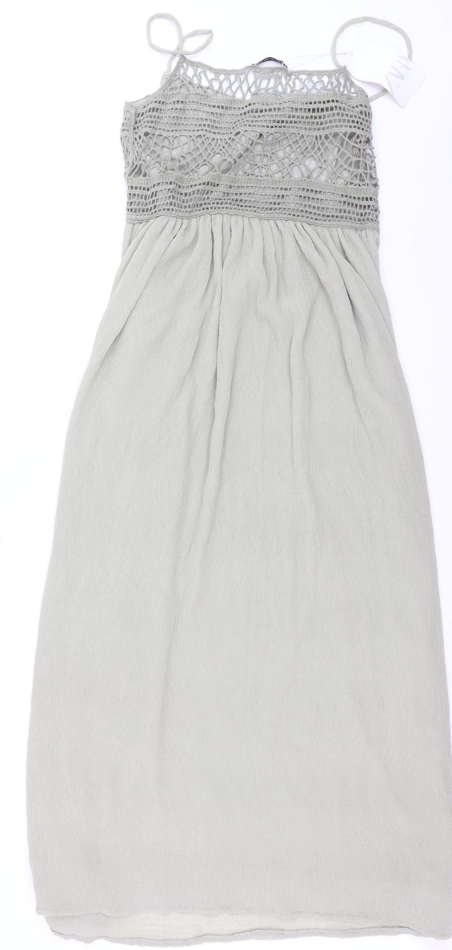 Zara Women Grey Crochet Maxi Dress Size S Bohemian Summer Style