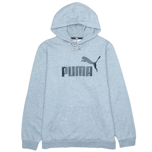 Puma Men's Grey Pullover Hoodie L Fleece Logo Sportswear
