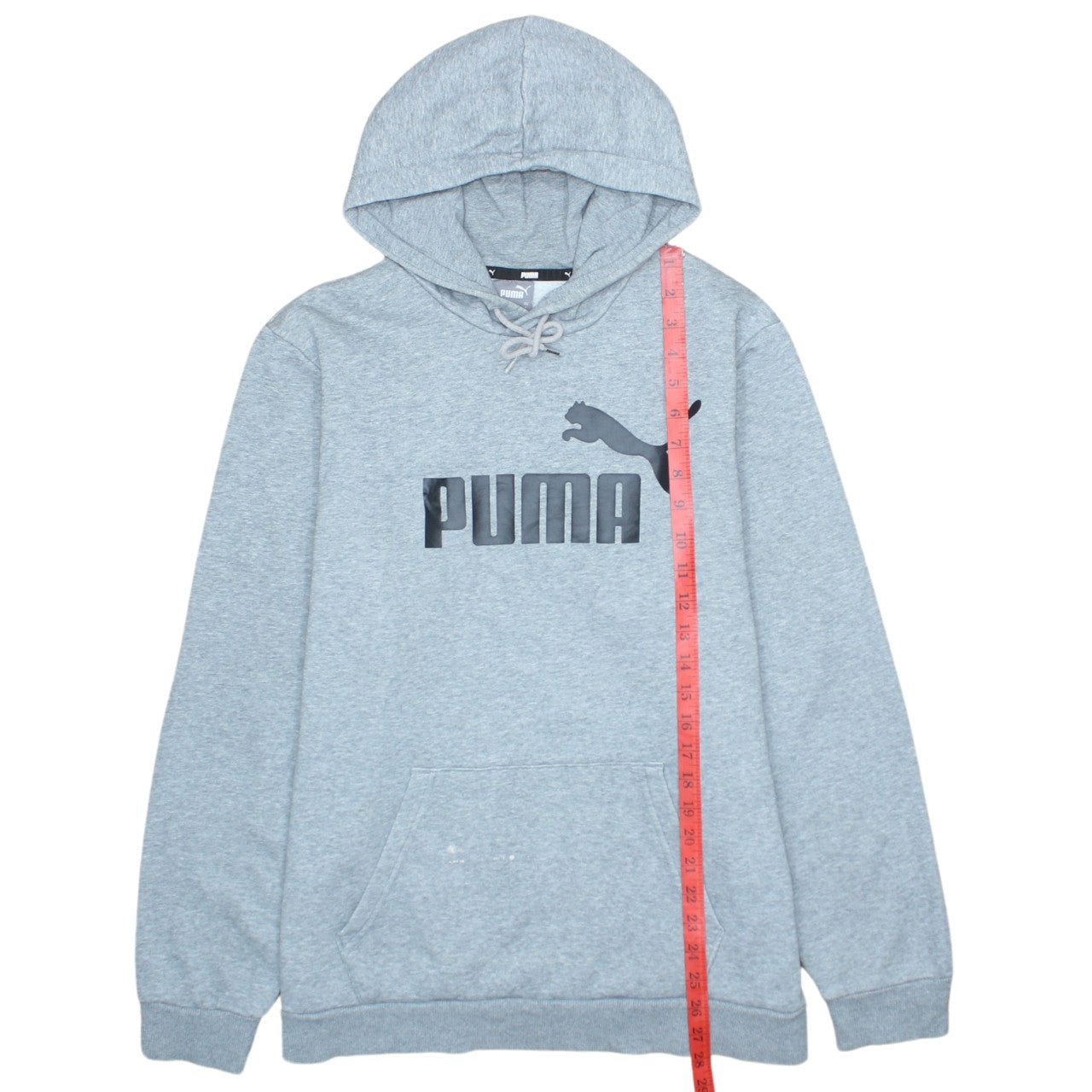 Puma Men's Grey Pullover Hoodie L Fleece Logo Sportswear