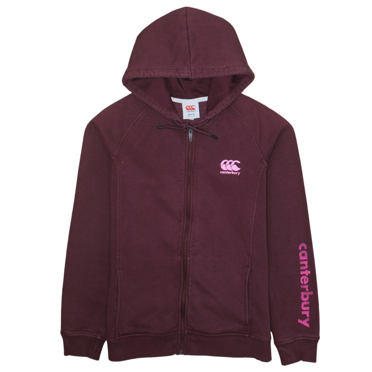 Canterbury Womens Burgundy Full Zip Hoodie Size 14 Cotton Blend