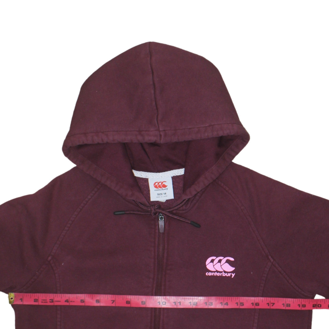 Canterbury Womens Burgundy Full Zip Hoodie Size 14 Cotton Blend