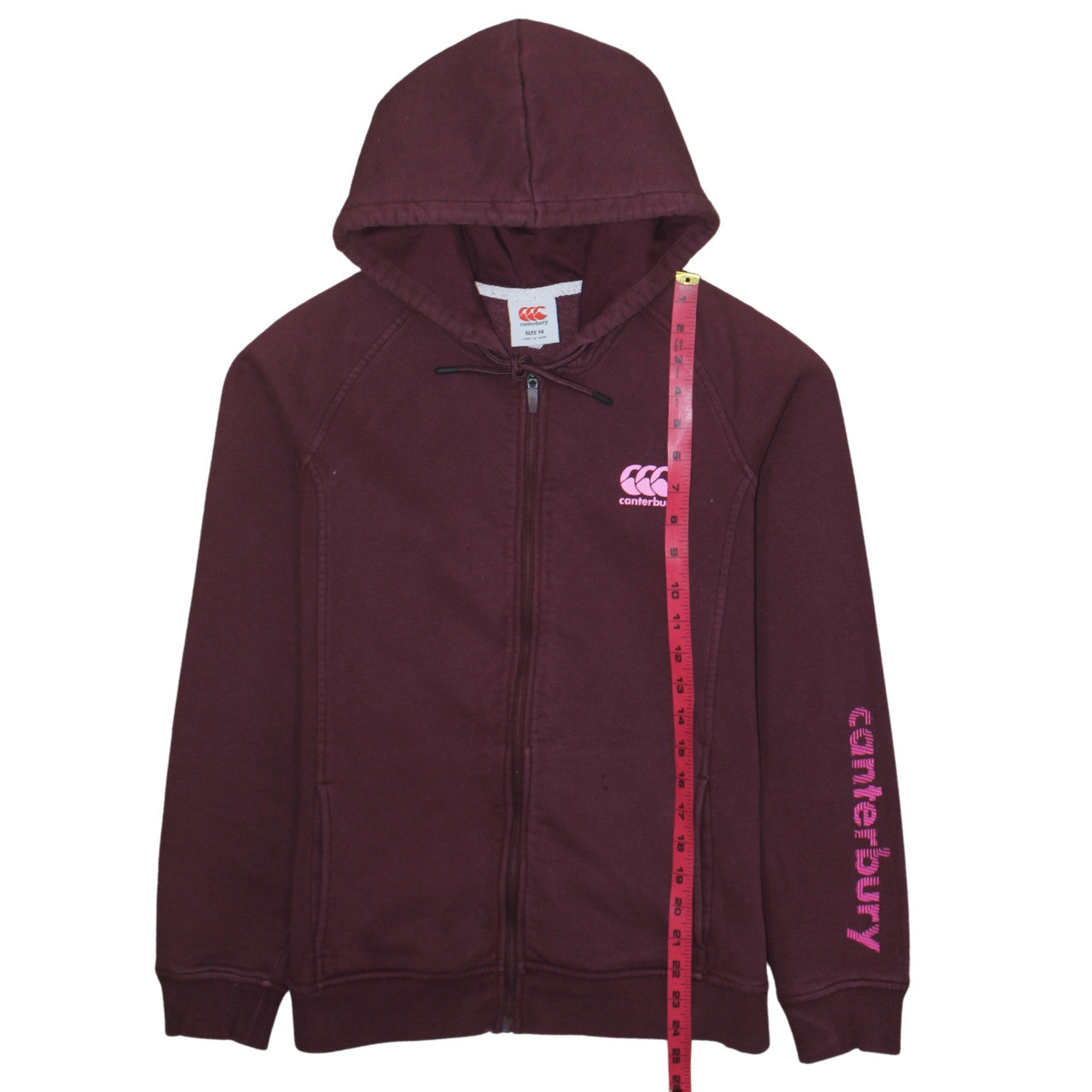 Canterbury Womens Burgundy Full Zip Hoodie Size 14 Cotton Blend
