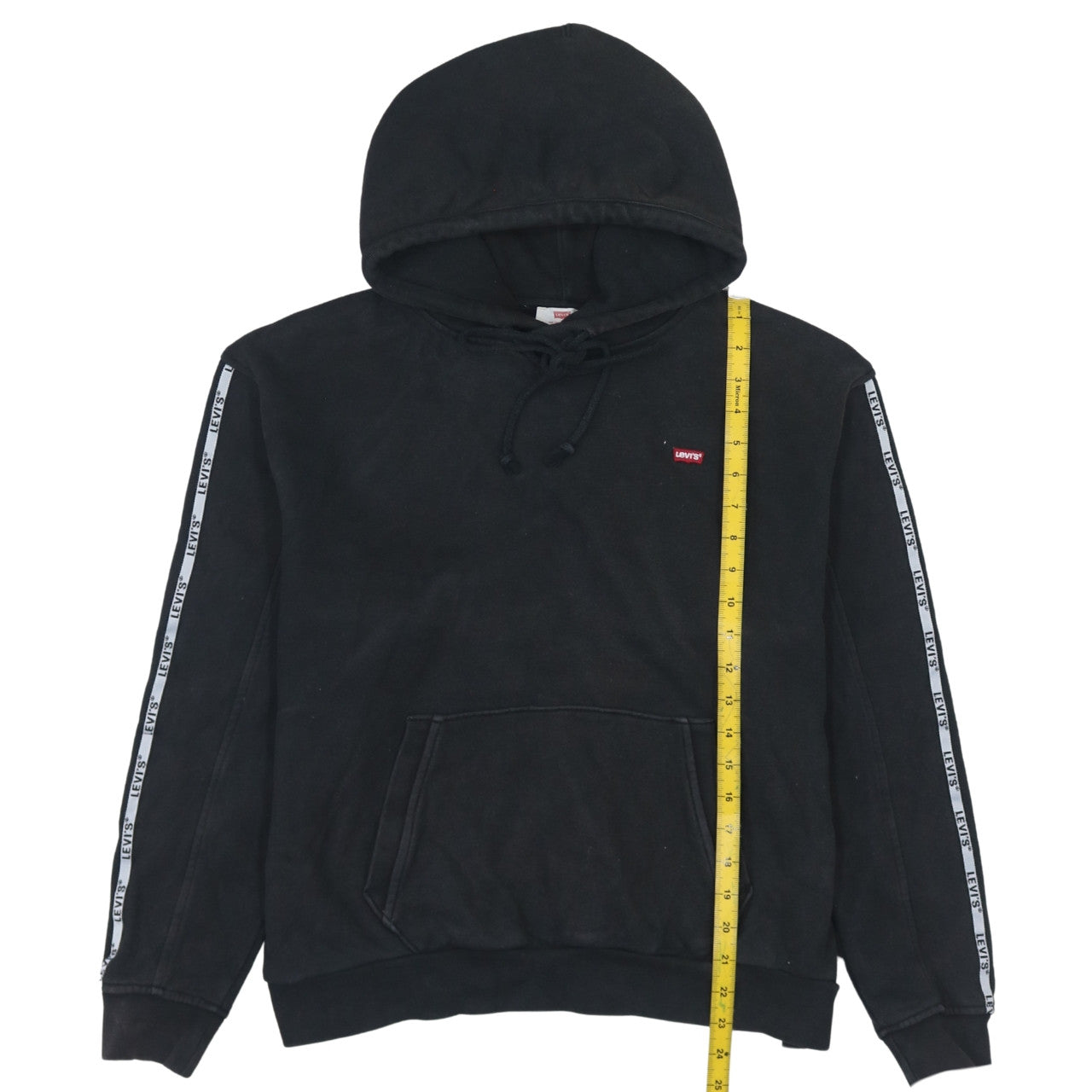 Levi's Women's Black Hoodie Small Pullover Logo Tape Detail Sweatshirt