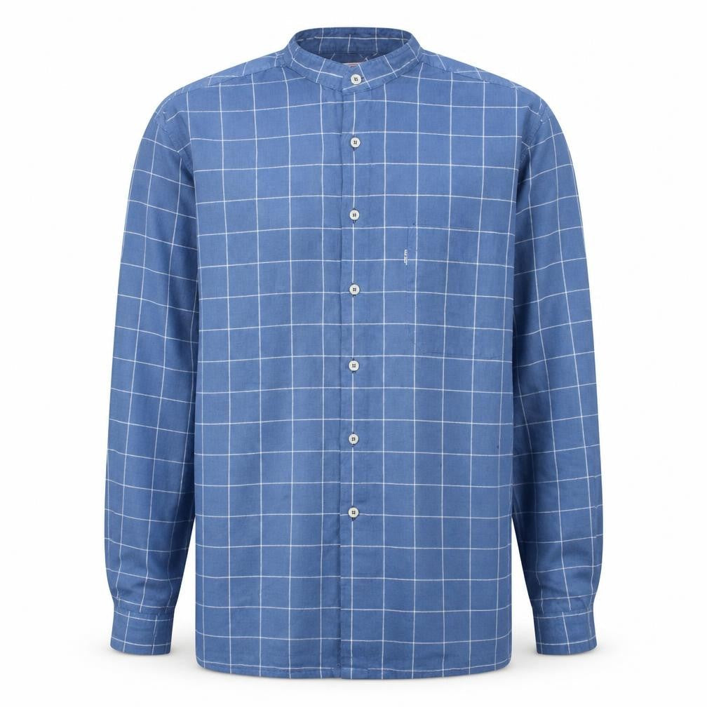 Levi's Men's Blue Check Band Collar Cotton Long Sleeve Shirt XL