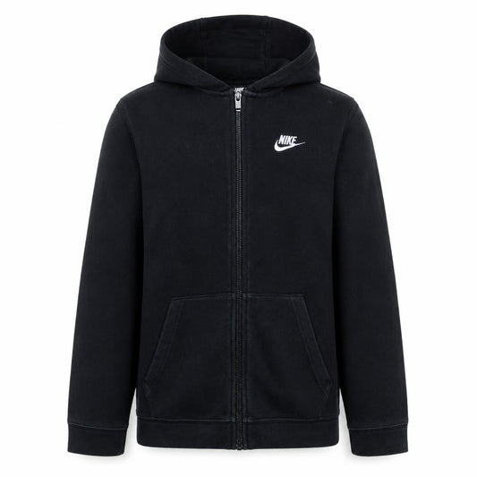 Front view of Nike boys’ black xl full zip hoodie sweatshirt with logo