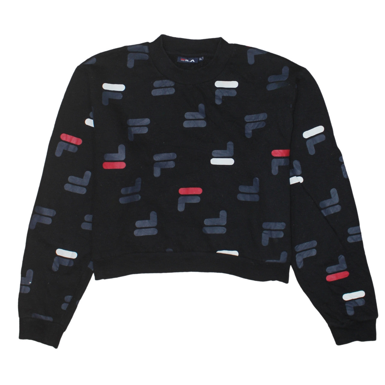 Fila Womens Black XL Crew Neck Pullover Sweatshirt All Over Logo