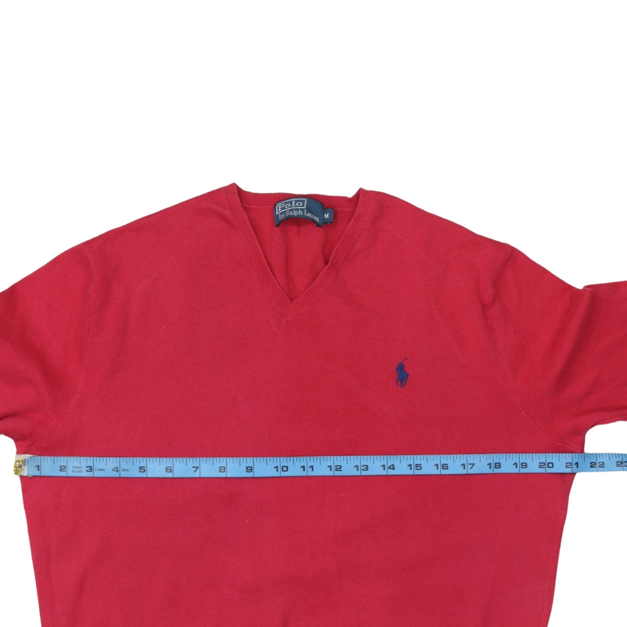 Ralph Lauren Men's Red V-Neck Cotton Jumper Size M