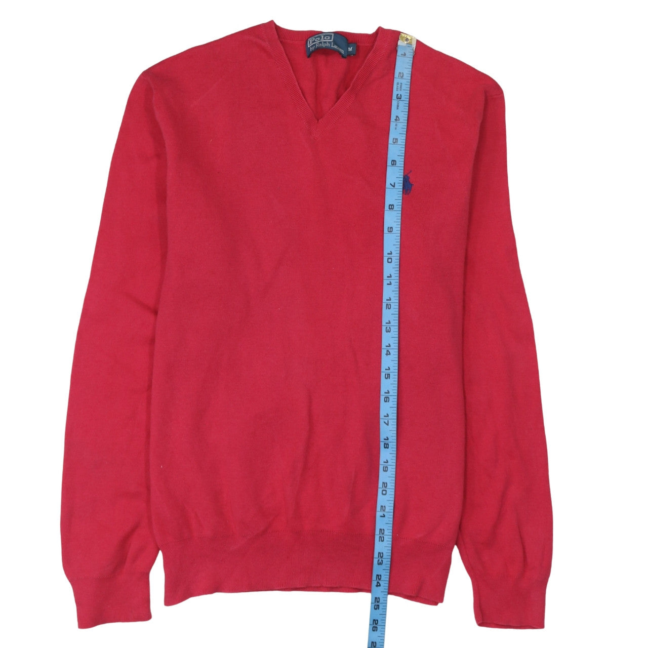 Ralph Lauren Men's Red V-Neck Cotton Jumper Size M