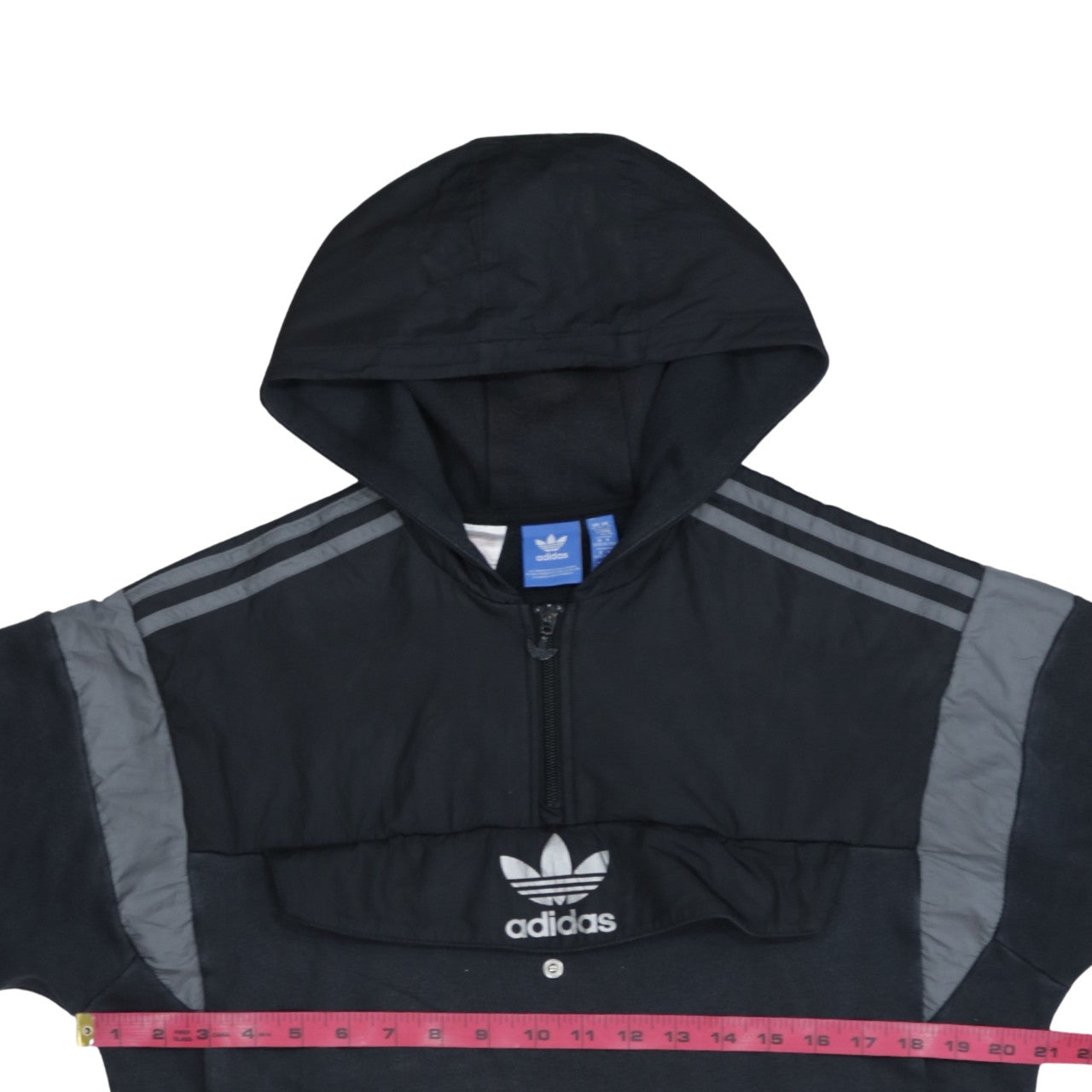 Adidas Boys Black 1/2 Zip Pullover Hoodie with Grey Stripes Size 15-16 Years