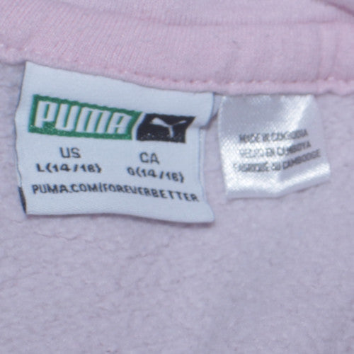 Puma Girls Pink Pullover Hoodie L (14-16) Casual Cotton Blend