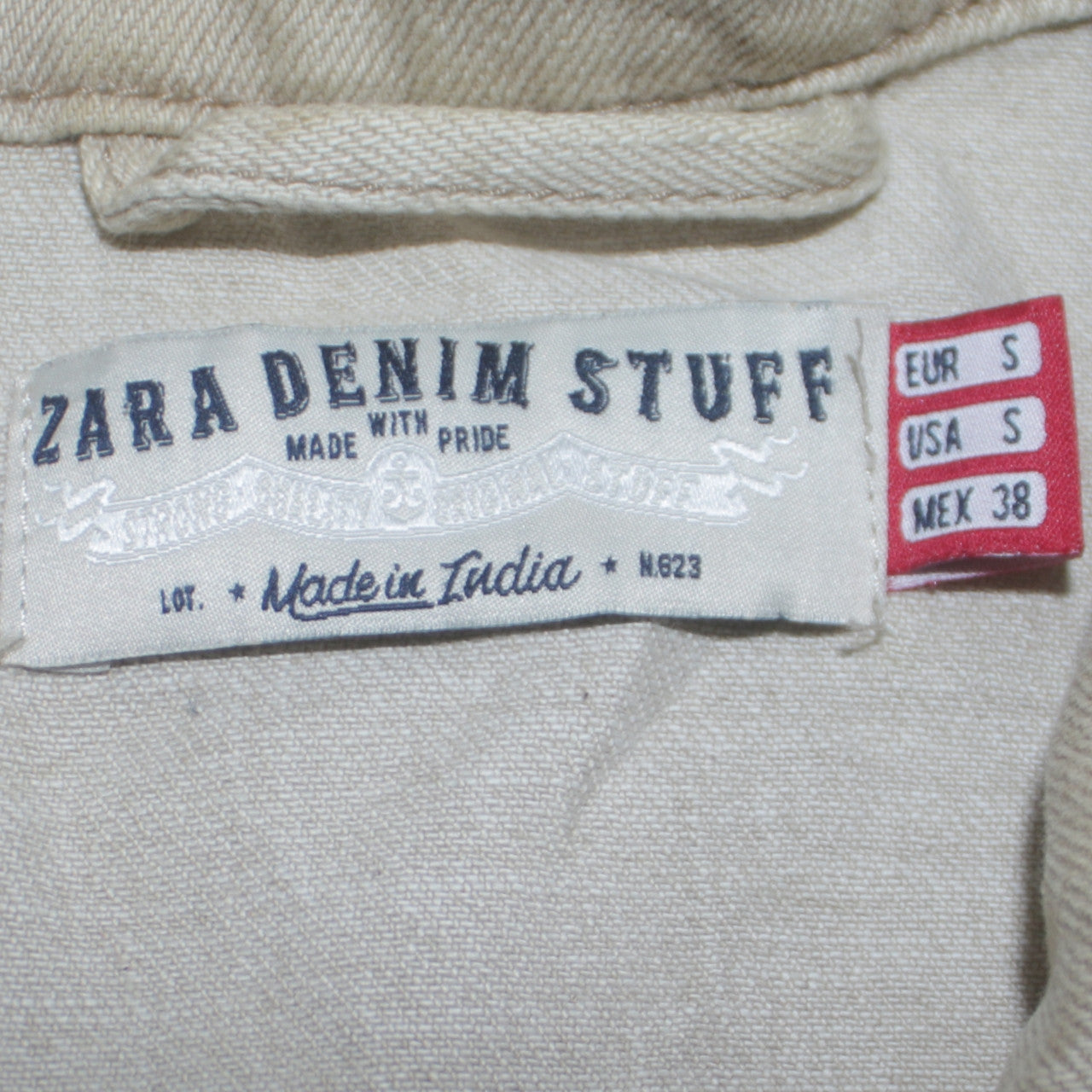 Zara Men Beige Slim Fit Denim Button-Up Jacket Size S