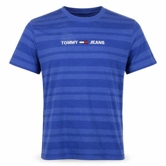 Tommy Jeans Men's Blue Striped Crew Neck Logo T-Shirt Size S