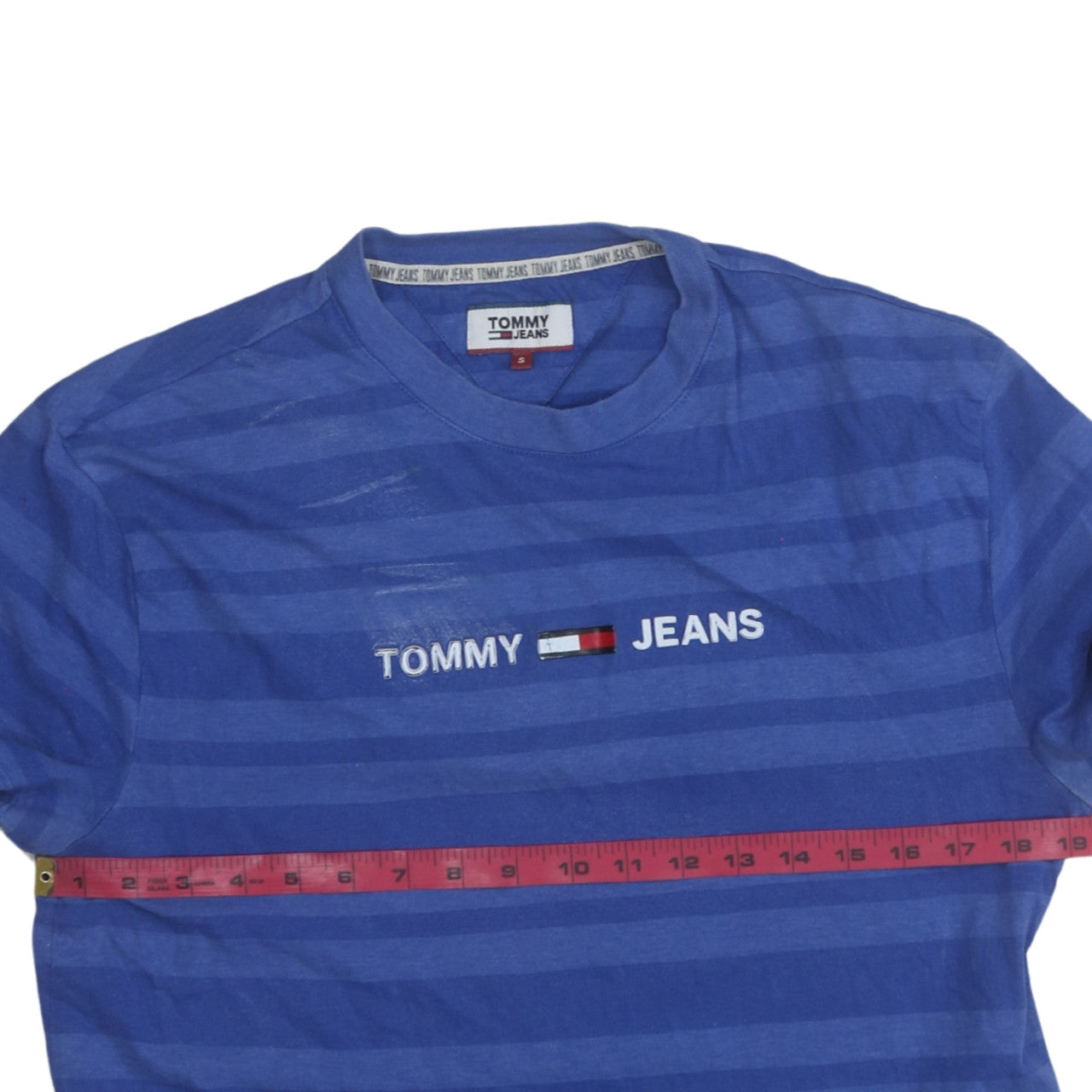 Tommy Jeans Men's Blue Striped Crew Neck Logo T-Shirt Size S
