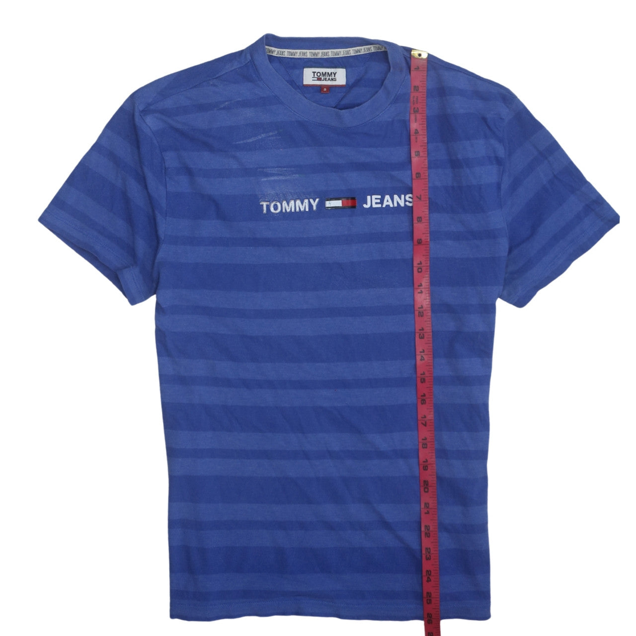 Tommy Jeans Men's Blue Striped Crew Neck Logo T-Shirt Size S