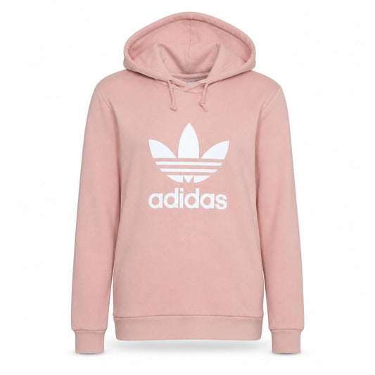 Front view of Adidas Women Pink XS Pullover Hoodie Sweatshirt with Logo Print