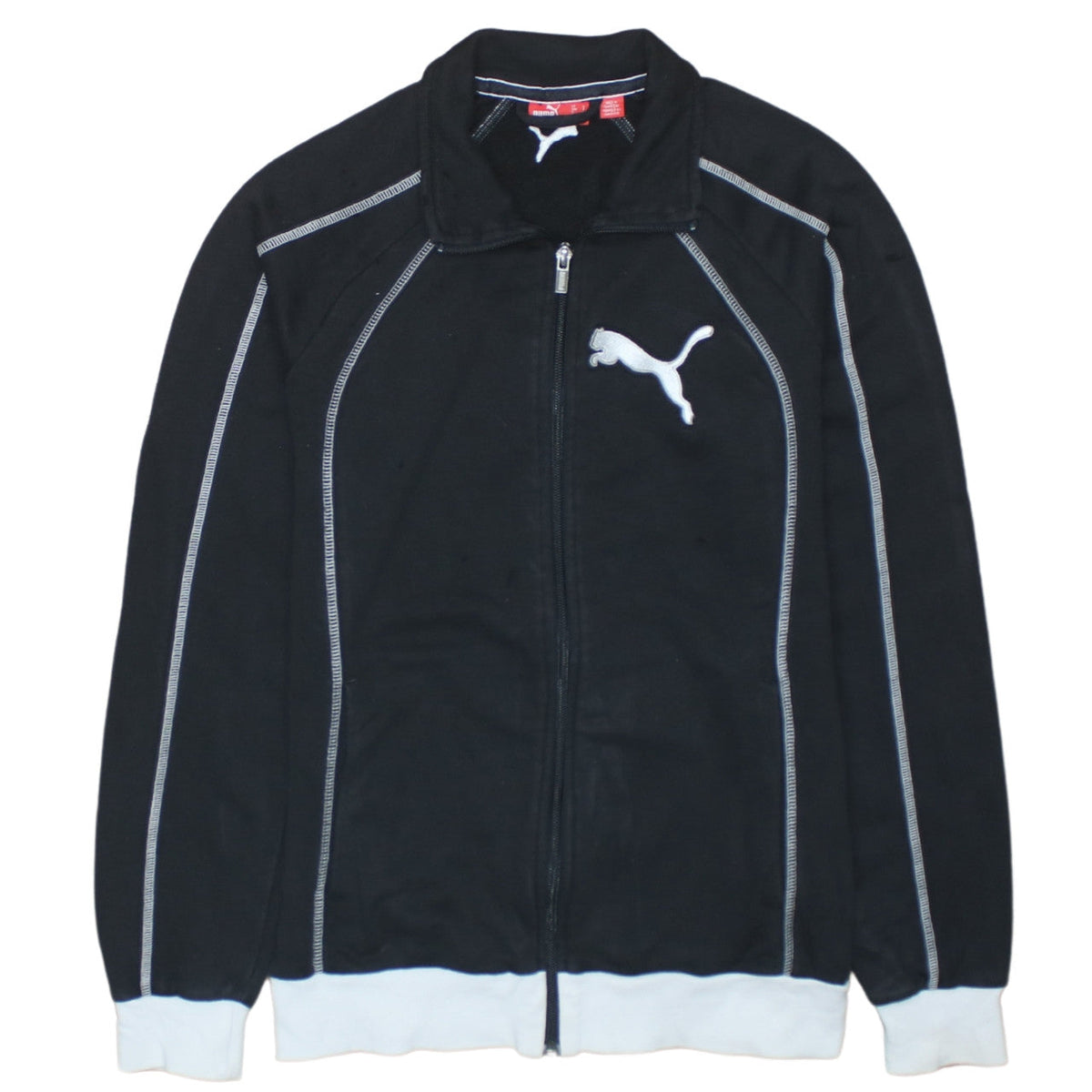 Puma Womens Black Size 12 Track Jacket Full Zip Cotton Blend Sports Top