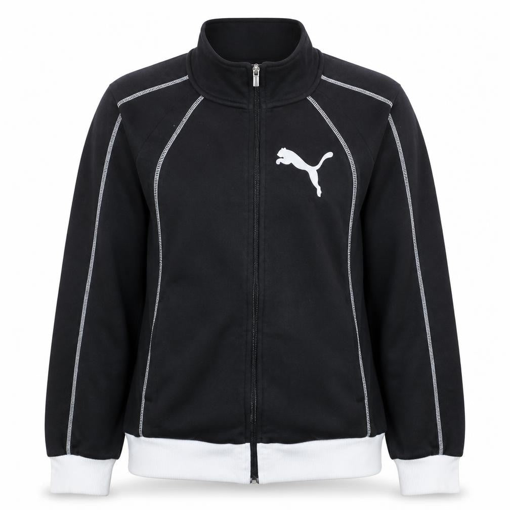 Puma Womens Black Size 12 Track Jacket Full Zip Cotton Blend Sports Top