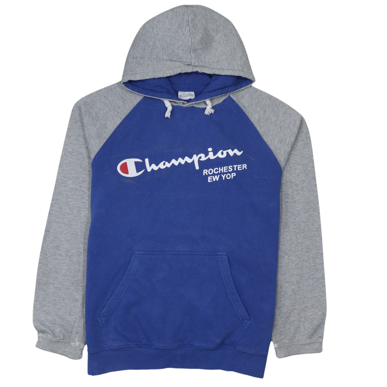 Champion Men's Blue & Grey Pullover Hoodie XL Graphic Logo Sweatshirt
