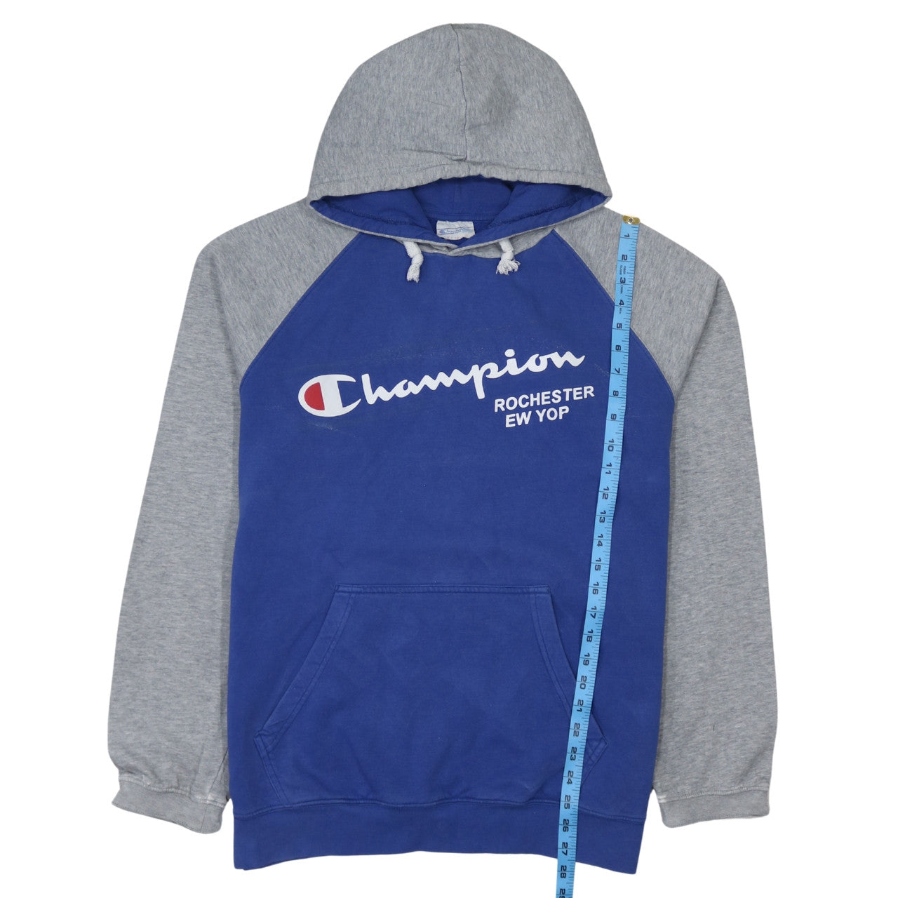 Champion Men's Blue & Grey Pullover Hoodie XL Graphic Logo Sweatshirt