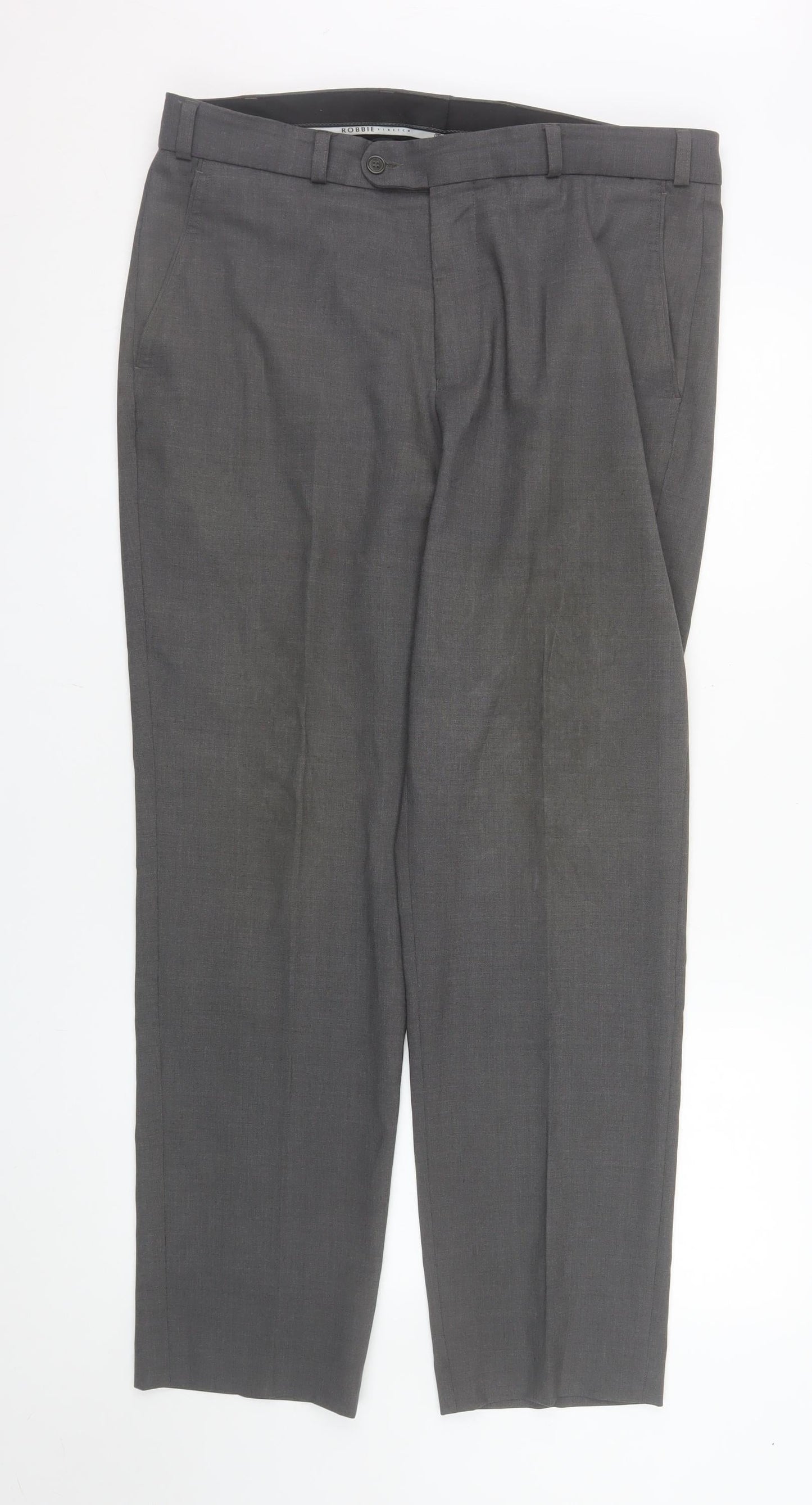 Robbie Mens Grey 36R Classic Fit Wool Blend Dress Trousers