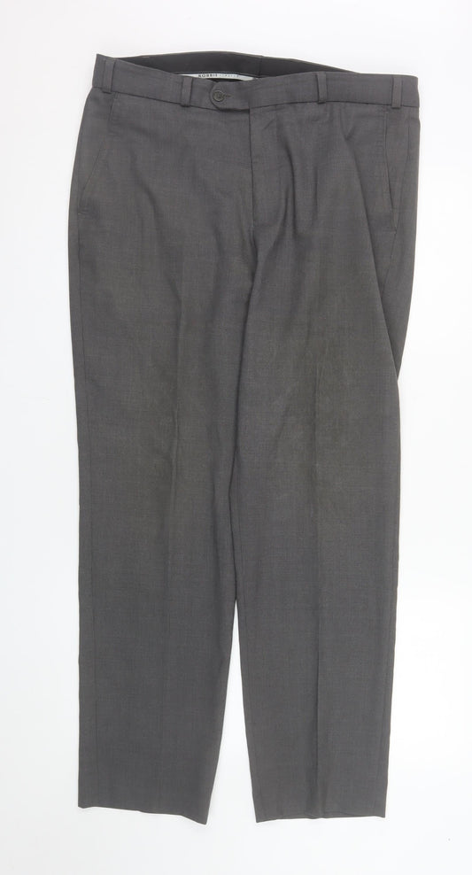 Robbie Mens Grey 36R Classic Fit Wool Blend Dress Trousers