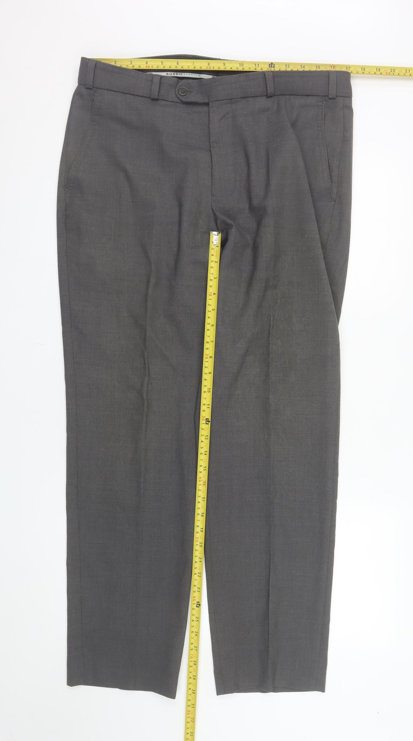 Robbie Mens Grey 36R Classic Fit Wool Blend Dress Trousers