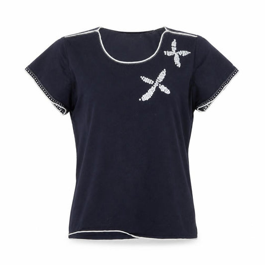 Gerard Women's Blue Sequin Short Sleeve Jersey T-Shirt M