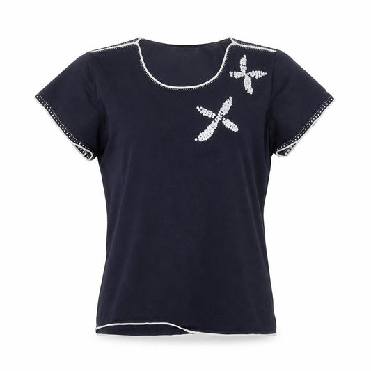 Gerard Women's Blue Sequin Short Sleeve Jersey T-Shirt M