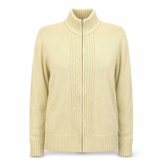 EWM Women's Beige Cotton Zip Front Knit Jacket Size 14