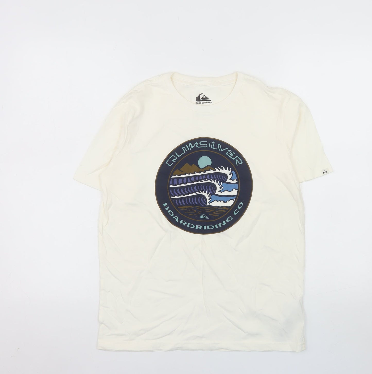 Quiksilver Unisex Ivory Cotton Graphic Surf T-Shirt Size 14