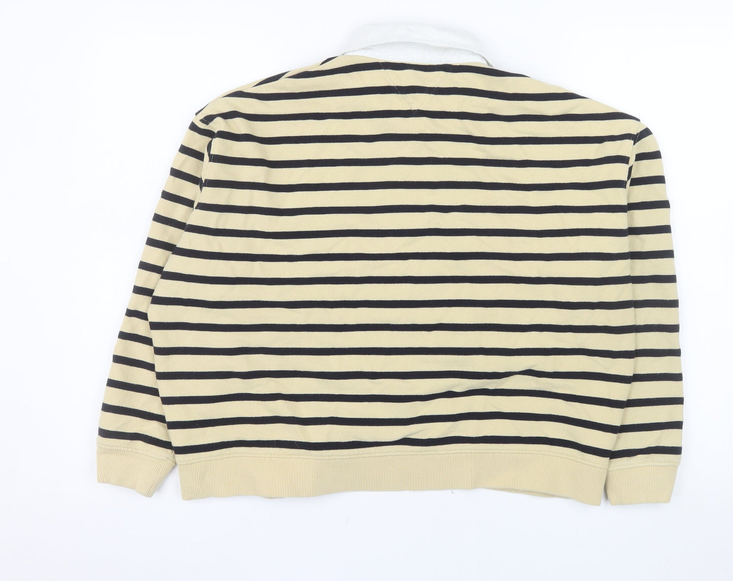 Tommy Hilfiger Women Beige Stripe Henley Sweatshirt Size M Cotton