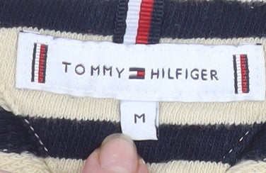 Tommy Hilfiger Women Beige Stripe Henley Sweatshirt Size M Cotton