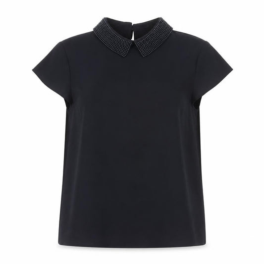Ted Baker Women’s Black Beaded Collared Short Sleeve Blouse Size S
