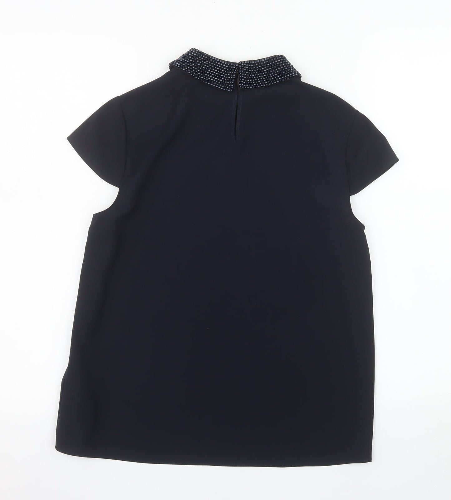 Ted Baker Women’s Black Beaded Collared Short Sleeve Blouse Size S