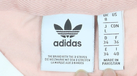 adidas Women Pink Ringer T-Shirt Size 8 100% Cotton Casual