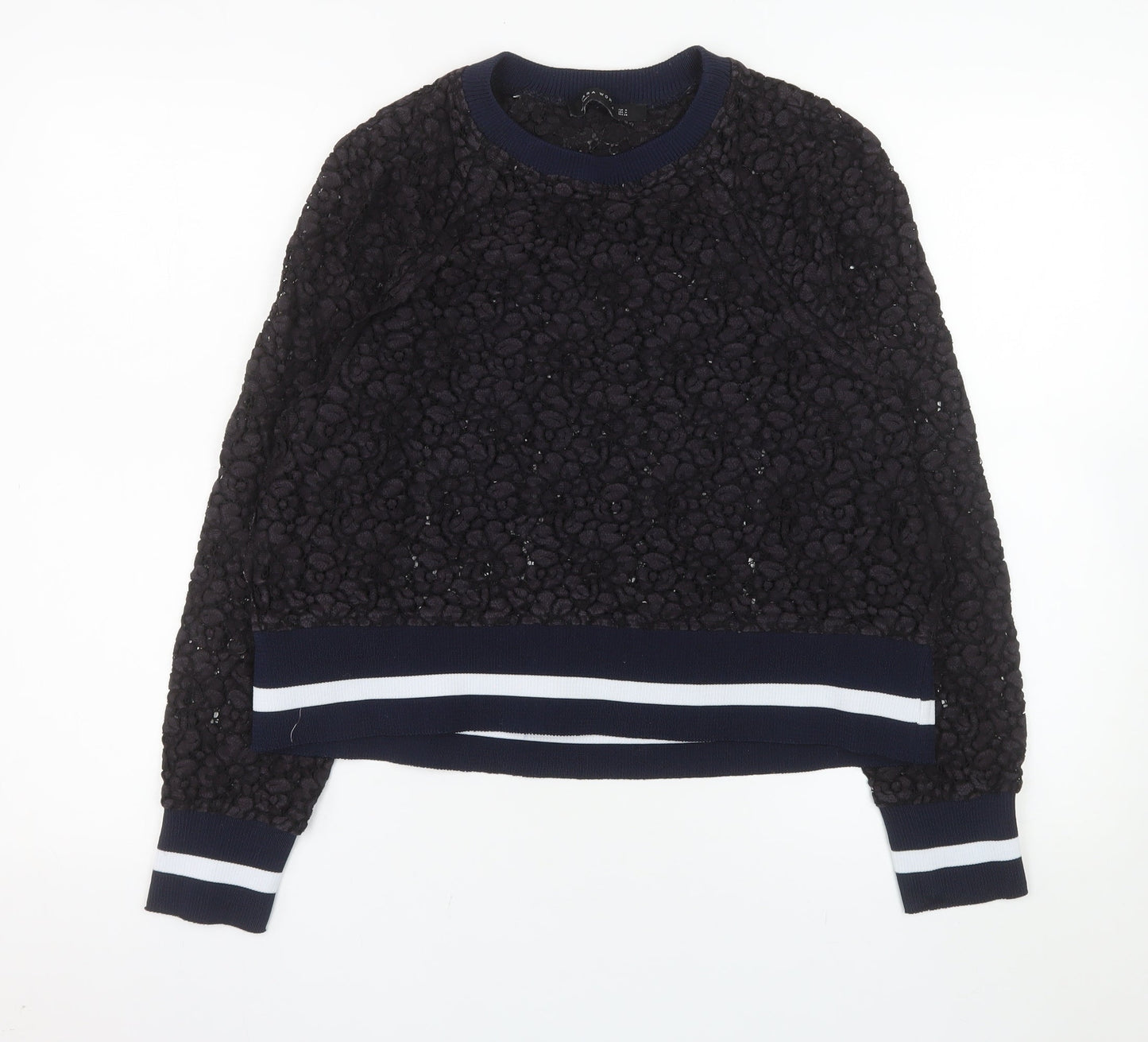Zara Woman Navy Textured Lace Sweatshirt Women M Regular Fit