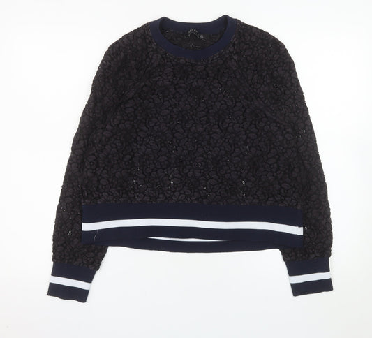 Zara Woman Navy Textured Lace Sweatshirt Women M Regular Fit