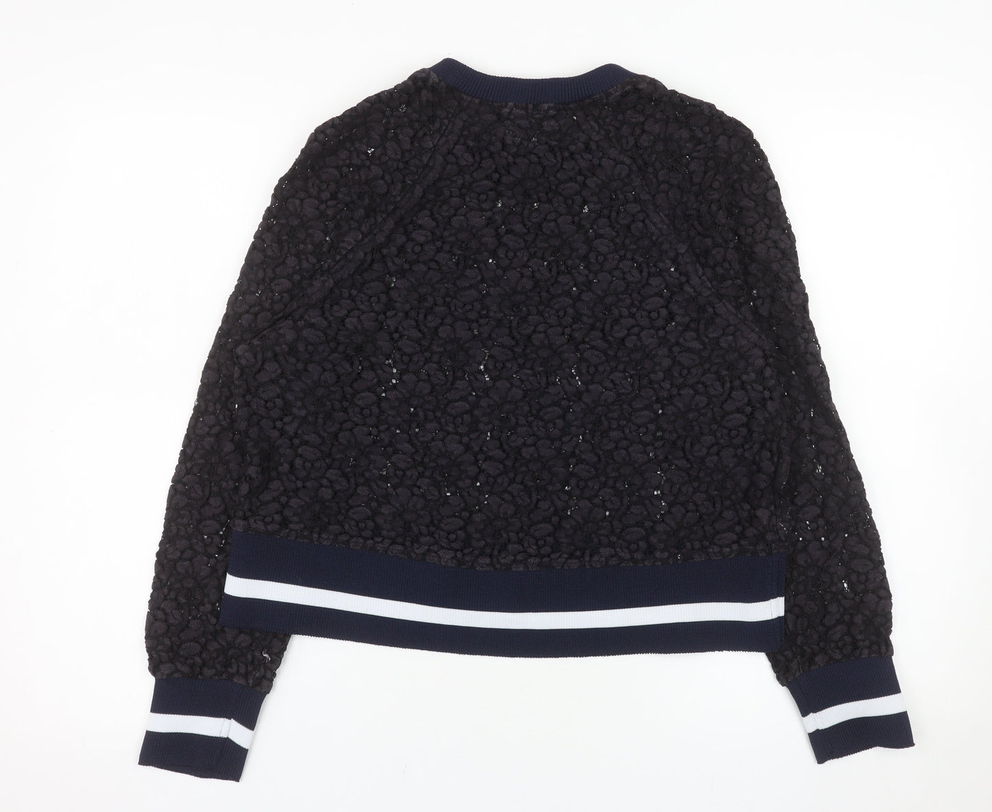 Zara Woman Navy Textured Lace Sweatshirt Women M Regular Fit
