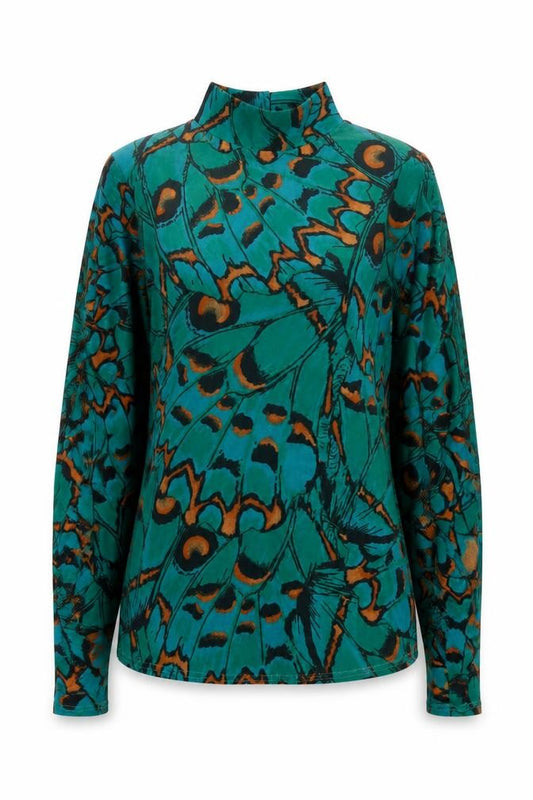 Gallery Women’s Green Butterfly Print Tunic Blouse Size S