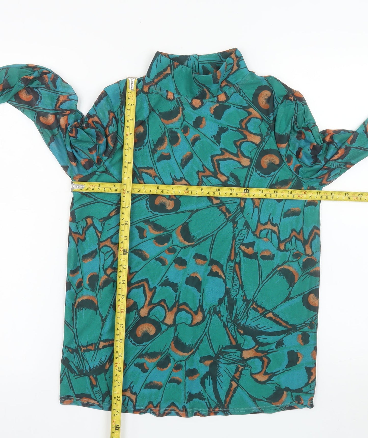 Gallery Women’s Green Butterfly Print Tunic Blouse Size S