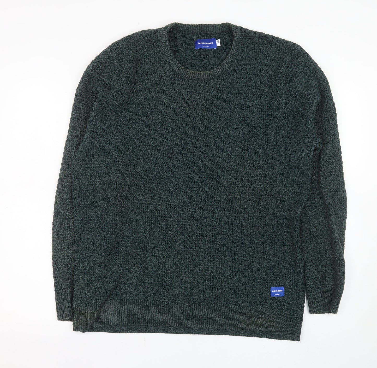 Jack & Jones Men's Green XL Cotton Chunky Knit Crew Neck Jumper