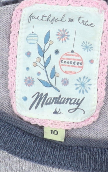 Mantaray Womens Purple Pink Striped Jumper Size 10 Embroidered Bird Design