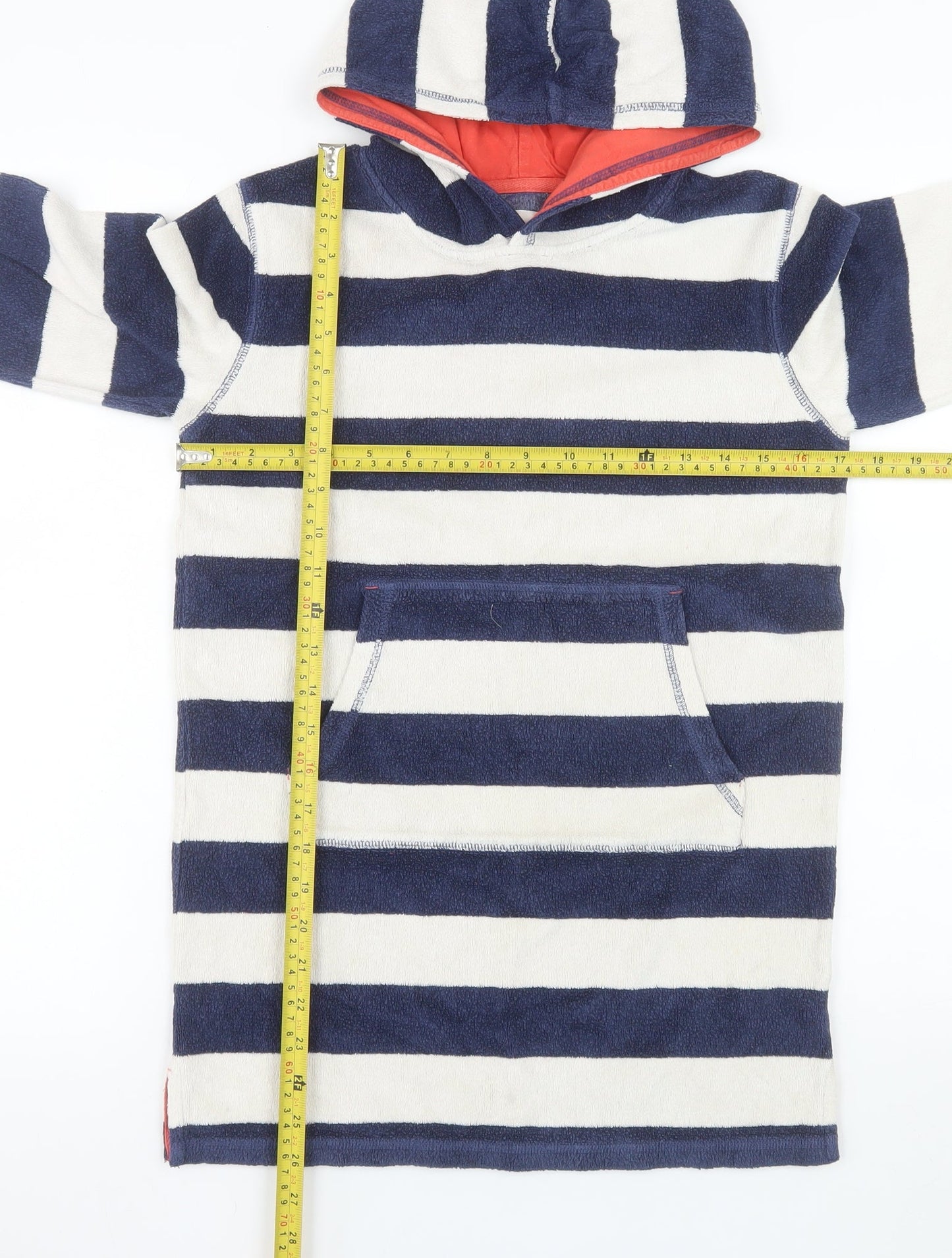 Mini Boden Boys Blue Striped Hooded Pullover Terry Hoodie 9-10 Years