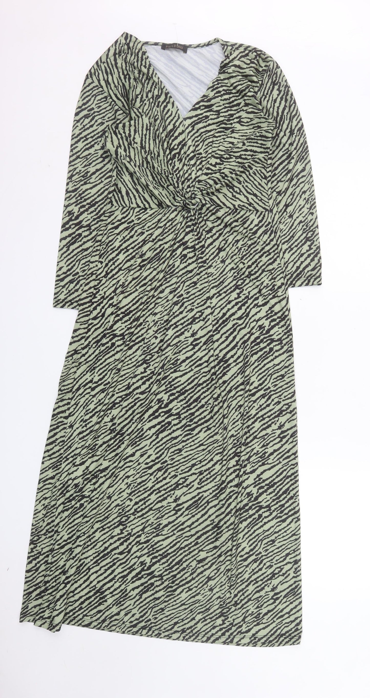 Pala D'Oro Women's Green Animal Print Midi Wrap Dress S