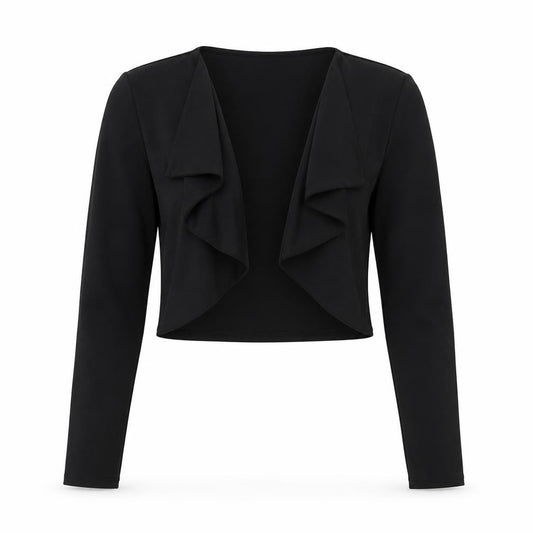 Début Women's Black Cropped Open Jacket Size M Elegant Bolero