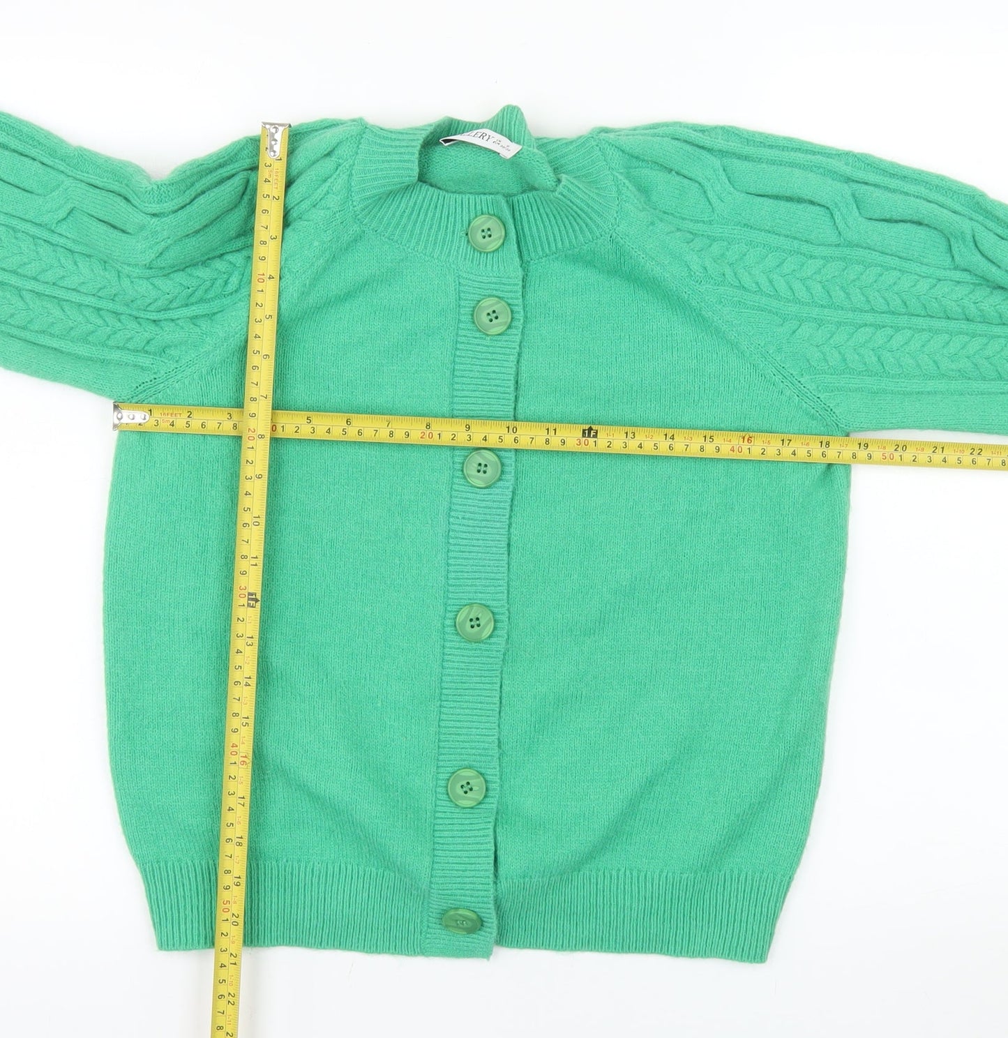 Gallery Women Green Cable Knit Button Cardigan Size 10