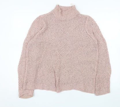 Additional front view of Object Women's Pink Chunky Knit Roll Neck Jumper, size M