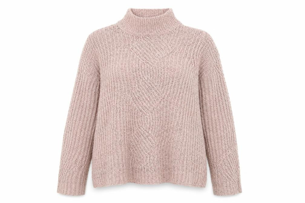 OBJECT Women's Pink Chunky Knit Roll Neck Jumper Size M